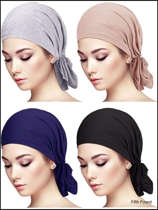 4 Pack Modal Cotton Slip-On Pre-Tied Head Wrap Scarves Women\'s Headwear main image 7